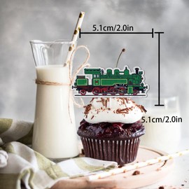 18pcs Glitter Steam Train Dessert Cupcake Topper Transportation Train Railroad Crossing Theme Decor Supplies Baby Shower Children Boy Girl Happy Birthday Party Decorations