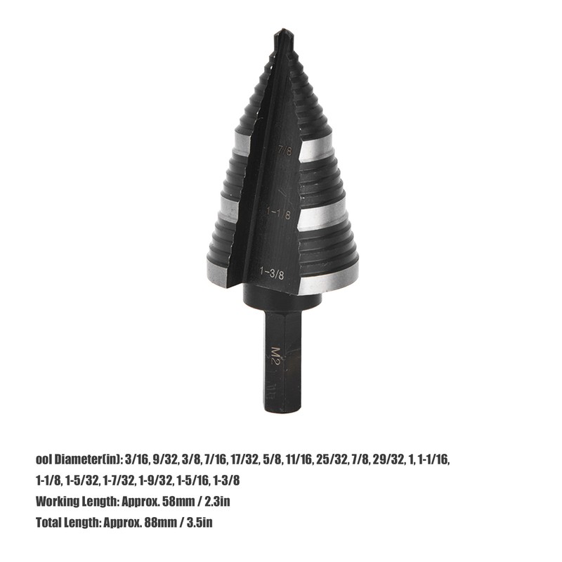 3/16 to 1‑3/8in Step Drill M2 High Speed Steel Nitrided