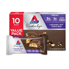 Atkins Endulge Caramel Nut Chew Bar, Low Sugar Snack, Dessert Bar, High Fiber Bar 1g Sugar, 10 Count