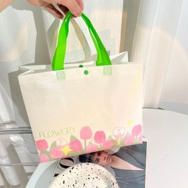 Non-Woven Shopper Bag - Portable Tote for Luxury Cosmetic Gift Sets (White) Tulip Design: Small (28x20x10cm) 100ea