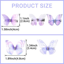 Winsyison 5pcs Butterfly Hair Clips for Women, Purple Gradient Organza Barrettes, Non-Slip Sparkly Rhinestone Hairpins Hair Accessories for Thick Thin Fine Curly Straight Long Hairstyles
