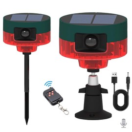 Solar Outdoor Motion Sensor Alarm, 13 Sounds & 360° Motion Detector Alarm Support Recording, 130db Loud Maker Dual Modes Strobe Light with Remote for Home and Farm