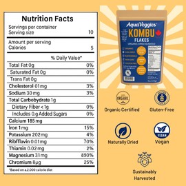 Aqua Veggies Organic Kombu Flakes – Wild Atlantic Seaweed – Keto, Paleo, Vegan, Gluten-Free – Natural Iodine Source & Umami Flavor Enhancer – 4 oz Bag