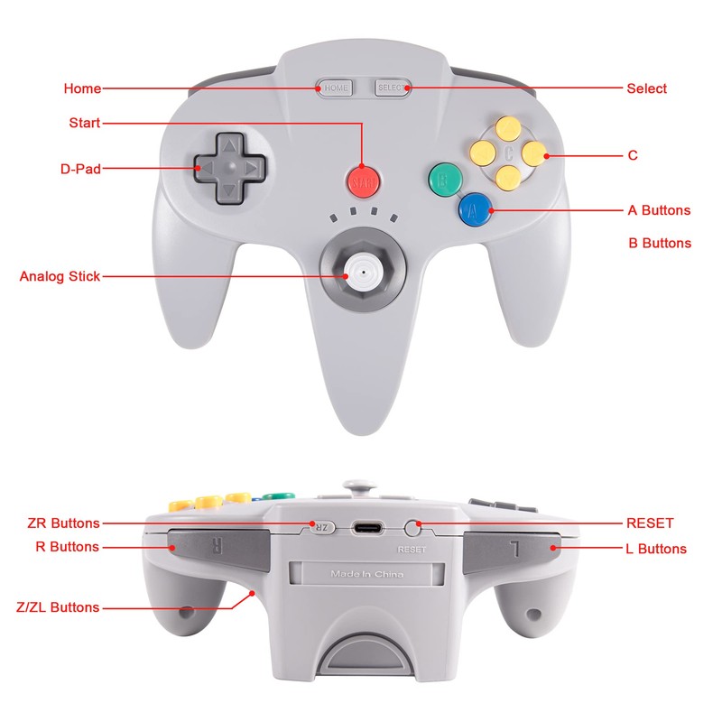 KIWITATA Retro N64 Wireless Controller, 2.4GHZ Wireless N64 Remote Joystick