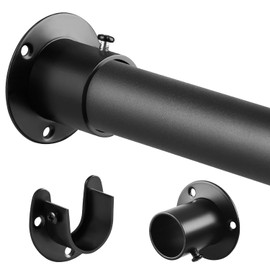 Heavy Duty Closet Rods for Hanging Clothes, Metal Black 1.3 Inch Diameter Closet Rods 17-63 Inch Adjustable Clothes Hanging Bar Shower Curtain Rods for Closet, Wardrobes, Bathrooms, Windows