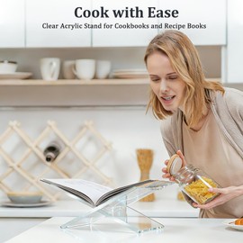 Clear Acrylic Book Stand, 12 x 8 x 6 in Open Book Display Holder, 8mm Thick X-Shape Cookbook Stand for Kitchen Counter, Coffee Table Books, Bibles, Art Books and Magazines