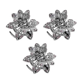 3 PCS Vintage Rhinestone Hair Clips Gray Metal Flower Claw Clips