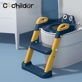 Cochildor Potty Training Seat, Cartoon Little Frog Assisted Toilet Ladder with Non-Slip Steps, Portable Toddler Toilet Seat for Boys and Girls - Color: blue yellow