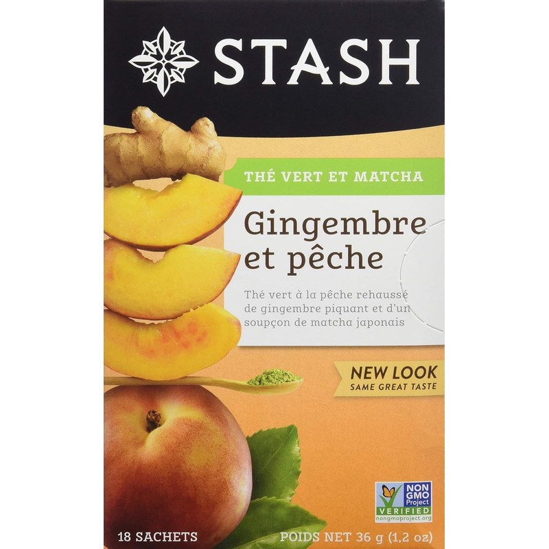 Stash Tea Green Tea, Ginger Peach with Matcha, 18 ct