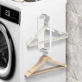 FODIENS Magnetic Hanger Holder for Laundry Room, Space-Saving Hanger Organizer for Washing Machine Dryer, Fits Velvet Wire Plastic Wooden Hangers (1, White)