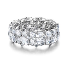 EVER FAITH Mujer de Joyería Cristal Austriaco Fiesta Boda Pulsera Elástica Lágrima 2 Capas en Forma Claro Tono Plateado