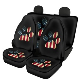 Howilath Vintage American Flag Dog Paw July of 4Th Print Car Seat Covers Full Set of 4 Pack,Front and Back Rear Bench Covers,Auto Accessories Interior Decor