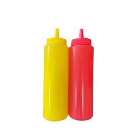 Ketchup and Mustard BPA Free Food Prep Cute Set of 2 Plastic Squeeze Bottles for Condiments Holds 8 oz