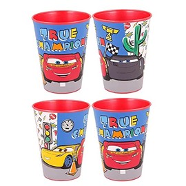Gold1 4pc X Cartoon Character Drinking Cup Pack, Tumbler Re-Usable Plastic (Car Racer)