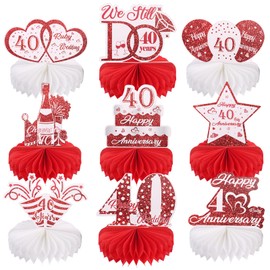 40th Wedding Anniversary Honeycomb Centerpiece Table Decorations, Red Diamond Wedding Anniversary Honeycomb Table Topper Honeycomb Centerpiece Cheers to Happy 40th Wedding Anniversary Birthday