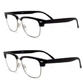 Pink Ribbon Shades, Inc. 2 Pair Semi Rimless Bifocal Lenses Reading Glasses Readers for Men and Women (Black/Black, 2.25)