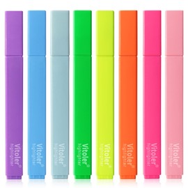 Vitoler Highlighters Assorted Colors,8pcs Chisel Tip Cute Highlighters, Cute High lighters No Bleed for School Office Supplies