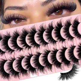 SISIYDY Mink Lashes Cat Eye Wispy Soft Faux Mink False Eyelashes Natural Look C Curl Full Strips Lashes Pack 18mm Long Dramatic 3D 8D Long Volume Thick Faux Mink Fake Eyelashes Bulk YH013