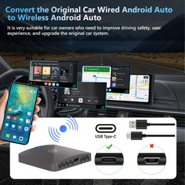 Podofo Android Auto Wireless Adapter, Kabelloser Android Auto Dongle für Original Kabelgebundene USB Autoradio Autos Konvertieren Sie Kabelgebundenes in Kabelloses Android Auto