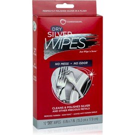 Connoisseurs Silver Cleaner Wipes for Sterling Silver Jewelry and Tableware - 10 Pack - Dry and Disposable - Remove and Prevent Tarnish