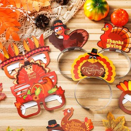 Riceshoot 72 Pcs Thanksgiving Turkey Headbands and Glasses Frame, Funny Turkey Headbands Turkey Glasses Adult for Thanksgiving Party Favors Costume Accessories