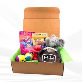Dog Gift Box Basket – Includes Plush Toys, Durable Chew Toys, Tennis Balls, and Healthy Dog Treats – Perfect for Dog Birthday Gift, Christmas, Holidays, and New Pet Owners