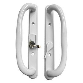 10" Olympus Sliding Patio Glass Door White Offset Pull Handle Set Replacement with Keys fits 3 ¹⁵/₁₆ inches Hole Spacing, and 1-1/4" to 2-1/4" Door Thickness - Fix and Repair Hardware
