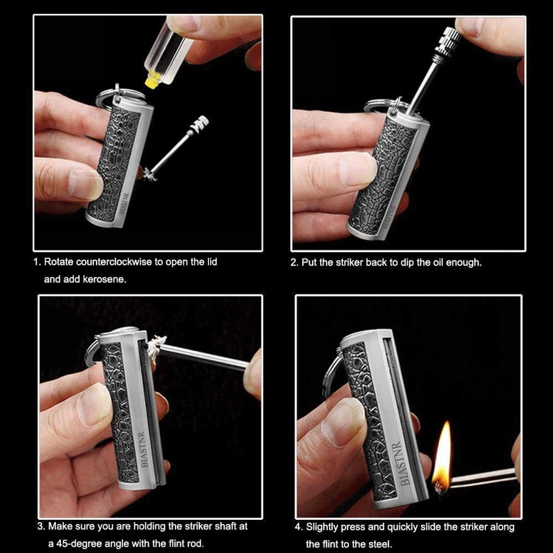BIASTNR Permanent Match Emergency Lighter, Metal Matchstick Fire Starter Keychain,