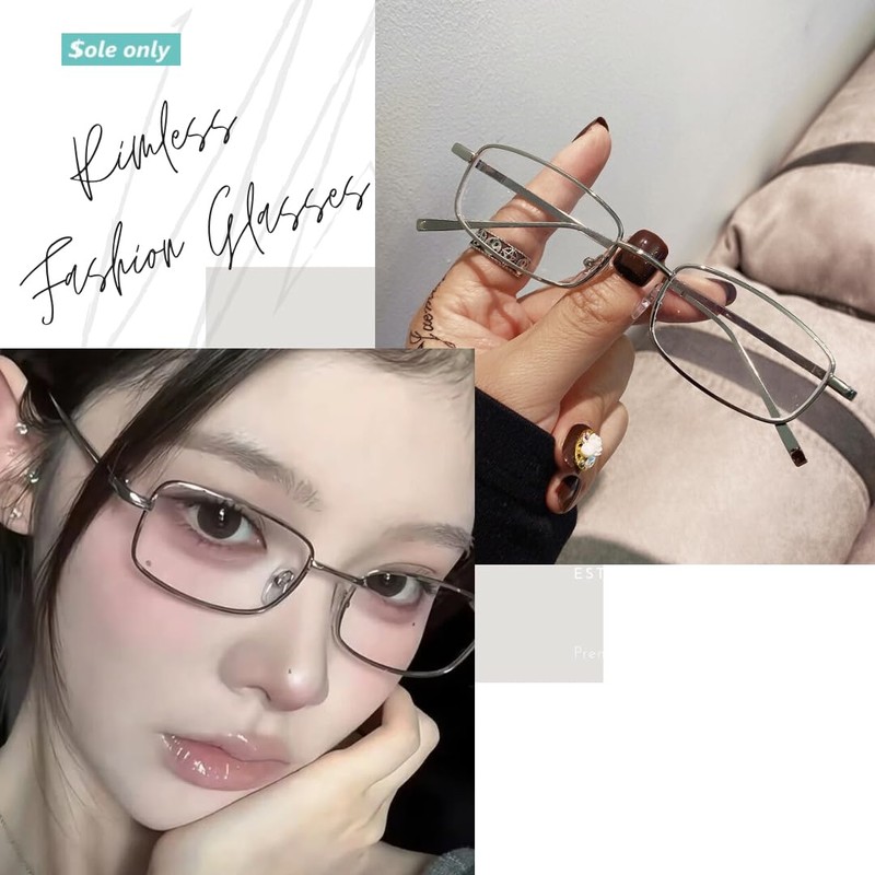 $ole only Rimless Lightweight Fashion Glasses, Retro, Glasses Case Included,