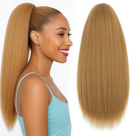 S-noilite Drawstring Ponytail for Black Women Kinky Yaki Straight Hair Extension 60 cm Long Thick Pony Tail Clip in Synthetic Hairpiece, Ash Brown