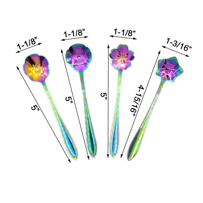 Flower Spoon Set - 8pcs DGQ Teaspoon Coffee Spoon Rainbow
