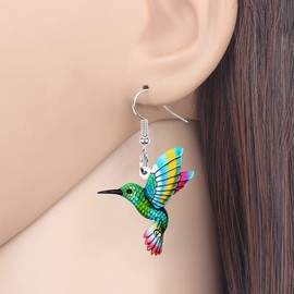 DUOWEI Acrylic Hummingbird Earrings for Women Bird Dangle, Acrylic Stainless Steel, No Gemstone