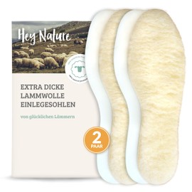Hey Nature 2 Pairs of Lambswool Winter Insoles, Thick Thermal Shoe Insoles, Naturally Warming Soles for Warm Feet, Wool Sole for Children, Can be Cut to Size - Lammwolle, size: 43