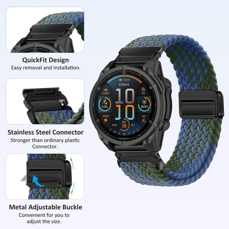 RosMank 26 mm Quickfit Braided Bracelet Compatible with Garmin Fenix
