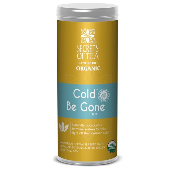 Secrets Of Tea Cold Be Gone Tea- -Caffeine Free Immunity Tea- Natural USDA Organic Throat Coat Tea for Cold Relief, Cough, Congestion, Throat, Fever, and Sleep - 20 Counts(1 Pack)