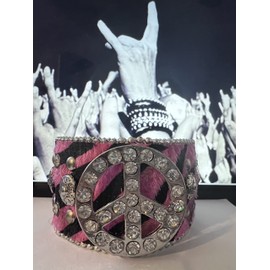 Animal Print Faux Leather Bracelet with PEACE Symbol (Pink Color Bracelet)