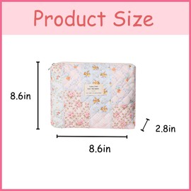 uekeboag Quilted Cotton Makeup Bag,Coquette Quilted Toiletry Bag for Women and Girls,Floral Coquette Pouch,Cute Kawaii Travel Cosmetic Bags(03 Pink Flower)