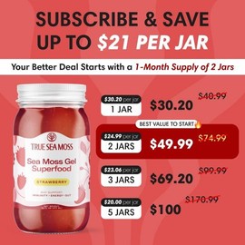 TrueSeaMoss Wildcrafted Irish Sea Moss Gel | Multiple Flavors – Rich in Minerals & Vitamins –   supports immune, improves digestion, boost energy, skin & hair health - Made in USA:_Strawberry_3 Pack