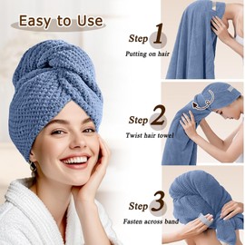 YHPDYL 2-Pack Women's Microfiber Hair Towel Wrap - 50% Faster Dry, Ultra-Absorbent & Anti-Frizz. Ideal for Long/Curly Hair. 27.5x39.4 Oversized, Lightweight for Travel, Gym, Spa & Home