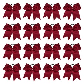 chiduerm 16Pcs Cheerleading Bows 8 Inch Large Cheer Hair Bows Grosgrain Ribbon Elastic Bands Handmade Ponytail Holder for Cheerleading Girls School College Sports (Wine Red)