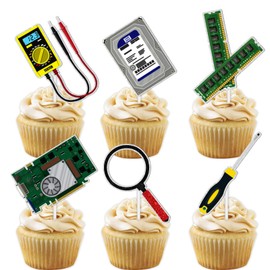 18pcs Glitter Hard Disk Dessert Cupcake Topper Power Electrician Lineman Theme Decor Supplies Boy Man Happy Birthday Party Decorations