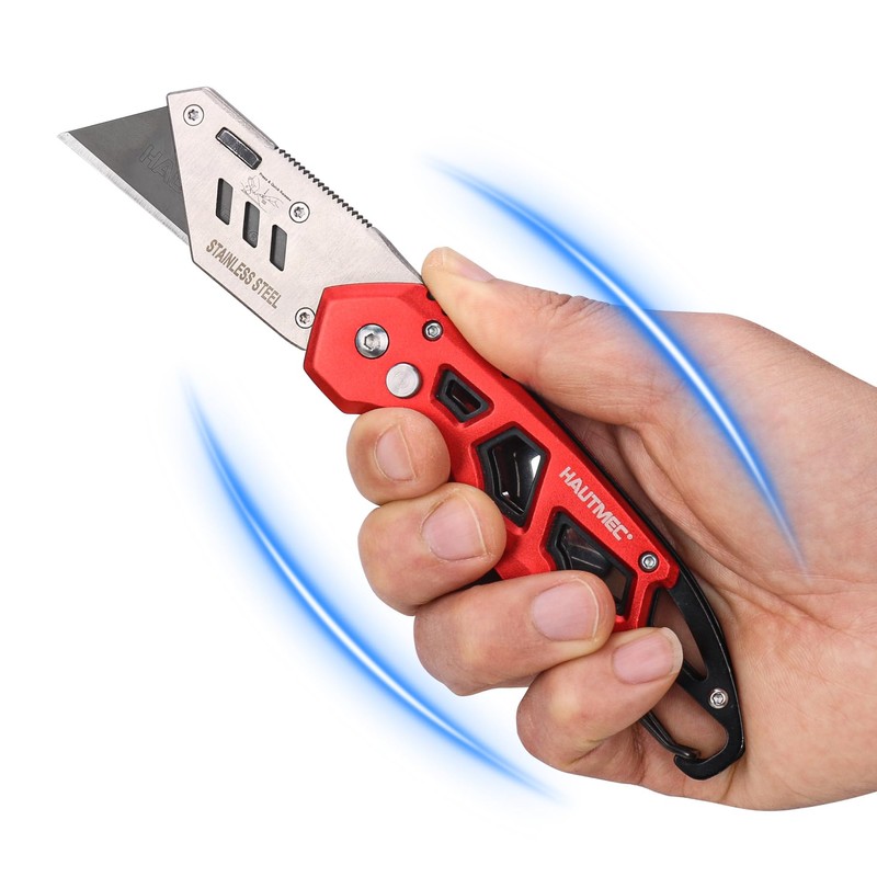 HAUTMEC Folding Utility Knife with 10-Pack SK2H Blades, Heavy-Duty Aluminum