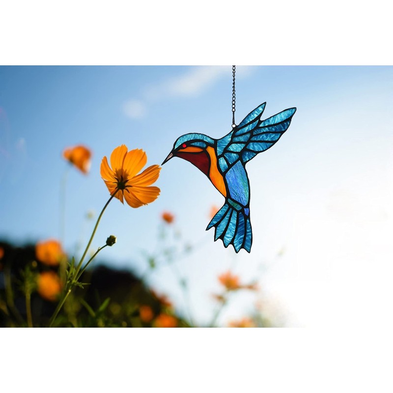 Alivagar Stained Glass Bird Window Hangings SunCatcher, 9" x 7