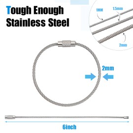 Shimeyao 120 Pcs Wire Keychain Cable Metal Wire Cable Key Ring 6 Inch Stainless Steel Loop Luggage Tag for Outdoor Hiking(120 Pcs,6 Inch)
