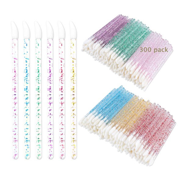 300PCS Glitter Crystal Lip Brush, Disposable Crystal Lip Brushes Tool