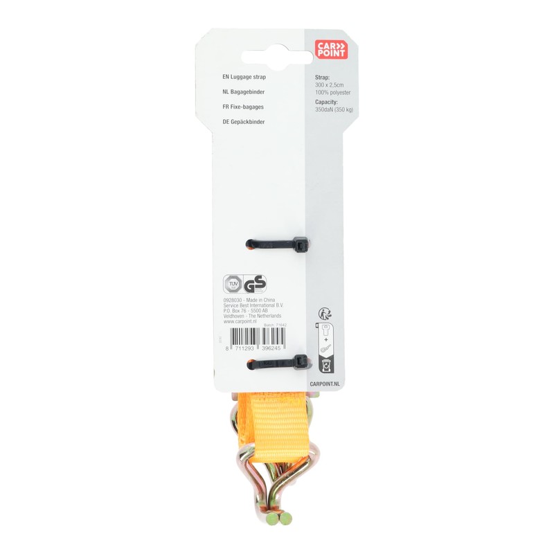 Carpoint Tie Down Straps with Ratchet and Hook 3 Metres