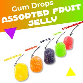 Gum Drops Jelly Candy | 3 Pound Bag | Assorted Fruit Flavors | Nostalgic Christmas Candy | Strawberry, Orange, Grape, Lime, Pineapple | Old Fashioned Jellies