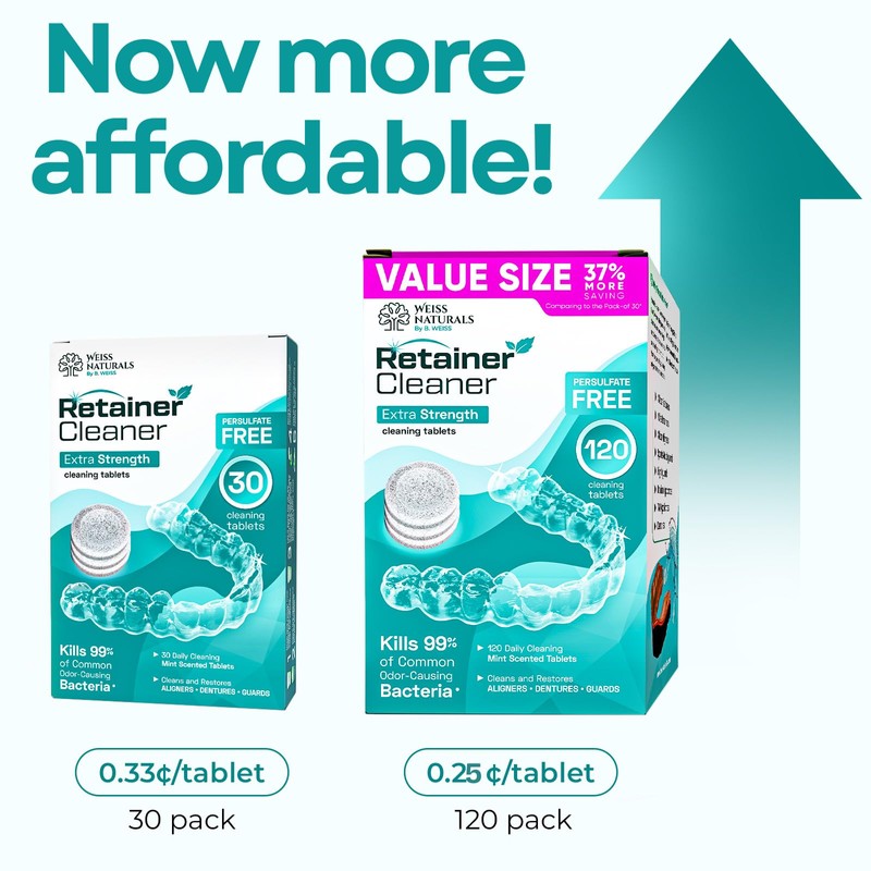 Weiss Naturals Retainer Cleaner Tablets, Invisalign Cleaner, Remove Stains, Odors