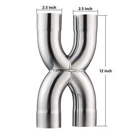 LCGP Universal 2.5" In/Out Crossover X Pipe 12" Length Stainless Steel Exhaust Pipe