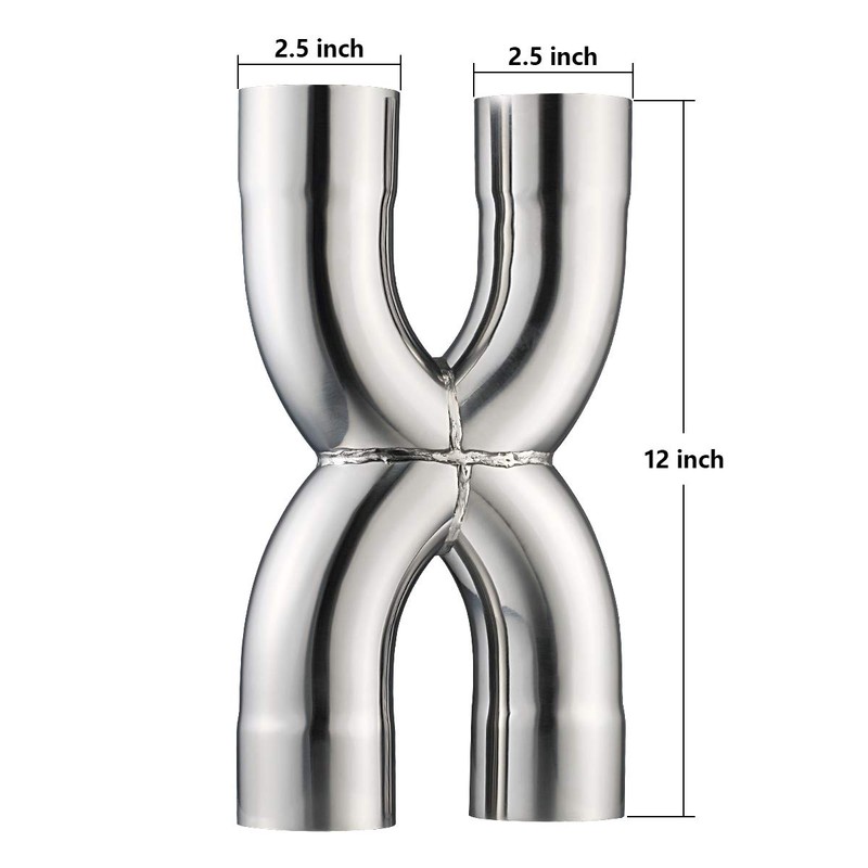 LCGP Universal 2.5" In/Out Crossover X Pipe 12" Length Stainless